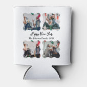 Happy パーソナライズされた New Year Script 4コラージュ写真 缶クーラー (正面)