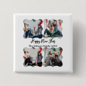 Happy パーソナライズされた New Year Script 4コラージュ写真 缶バッジ (正面)