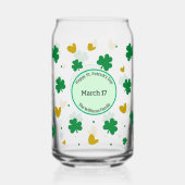 Happy パーソナライズされた St. Patrick's Day w/Clovers ガラス缶 (裏面)