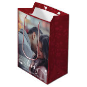 Happy パーソナライズされた Valentines's Dayの写真 ミディアムペーパーバッグ (正面アングル)