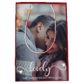 Happy パーソナライズされた Valentines's Dayの写真 ミディアムペーパーバッグ (正面)