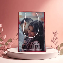 Happy パーソナライズされた Valentines's Dayの写真 ミディアムペーパーバッグ