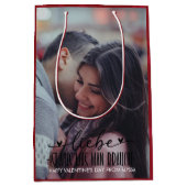 Happy パーソナライズされた Valentines's Dayの写真 ミディアムペーパーバッグ (正面)