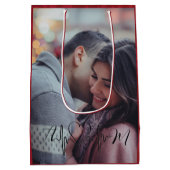 Happy パーソナライズされた Valentines's Dayの写真 ミディアムペーパーバッグ (裏面)