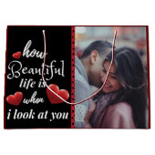 Happy パーソナライズされた Valentines's Dayの写真 ラージペーパーバッグ (正面)