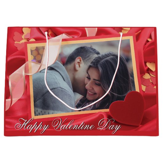 Happy パーソナライズされた Valentines's Dayの写真 ラージペーパーバッグ (正面)
