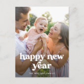 Happy ミニマル New Yearのタイポグラフィモダン写真 シーズンポストカード (正面)