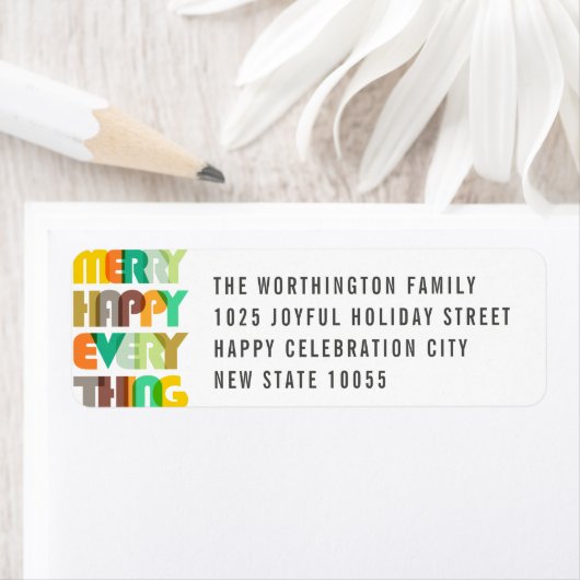 Happy メリー Everythingのカラフルタイポグラフィ ラベル (インサイチュ)