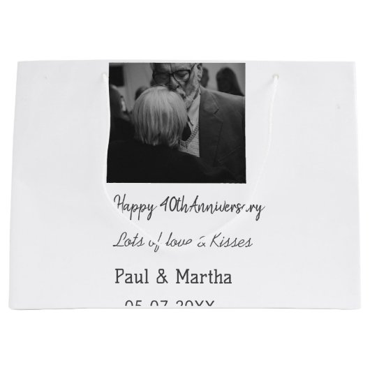 happy モダン 40th anniversary add name photo ラージペーパーバッグ (正面)