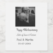 happy モダン 40th anniversary add name photo ワインラベル (シングルラベル)