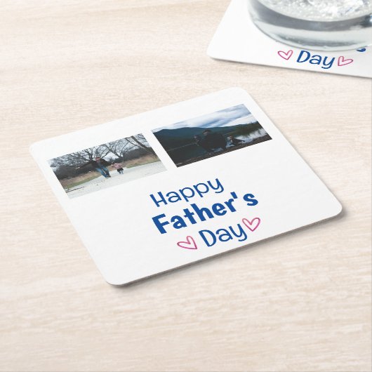 Happy モダン Father's Dayのカスタム写真 スクエアペーパーコースター (アングル)