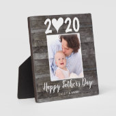 Happy モダン Father's Dayスクリプトハート木写真 フォトプラーク (正面)