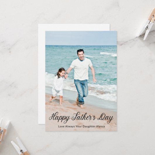 Happy モダン Father's Day Scriptの写真 カード (正面/裏面インサイチュ)