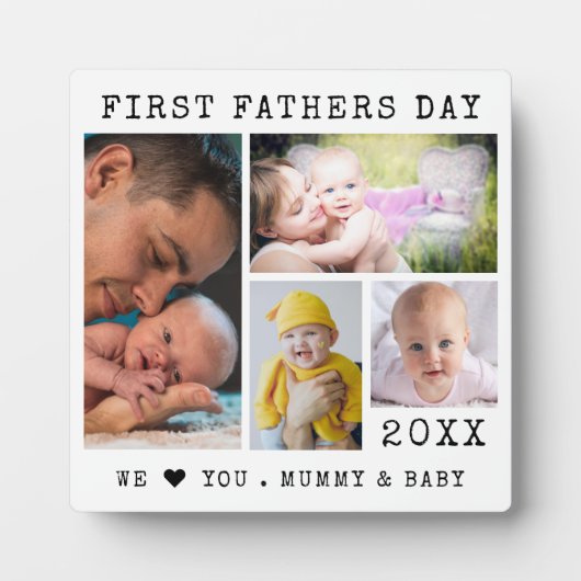 Happy モダン First Father's Day 4 Photo Collage フォトプラーク (正面)