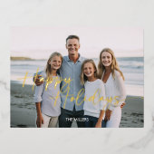 Happy モダン Holidays Script 1ミニマル写真 箔シーズンポストカード (正面)