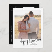 Happy モダン New YearのシンプルScript Photo シーズンポストカード (正面/裏面)