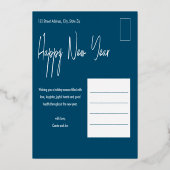 Happy モダン New YearのシンプルScript Photo 箔シーズンカード (裏面)