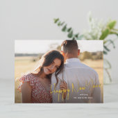 Happy モダン New YearのシンプルScript Photo 箔シーズンカード (立ち正面)