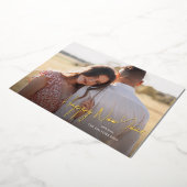 Happy モダン New YearのシンプルScript Photo 箔シーズンカード (回転した状態)