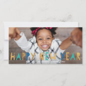Happy モダン New Year金ゴールドフォイルフェイクアクアフォト付き シーズンカード (正面)