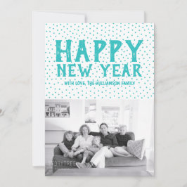 Happy 点々のある New Yearフォトカード |ターコイズ シーズンカード