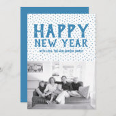 Happy 点々のある New Yearフォトカード |青 シーズンカード (正面/裏面)