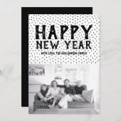 Happy 点々のある New Yearフォトカード |黒 シーズンカード (正面/裏面)