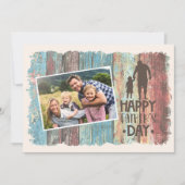 Happy 素朴 Father's Day Photo カラフル Wood Card サンキューカード (正面)