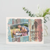 Happy 素朴 Father's Day Photo カラフル Wood Card サンキューカード (スタンド正面)