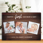 Happy 素朴 First Father's Day Wooden 3写真 フォトプラーク<br><div class="desc">サプライズパパこの父の日パーソナライズされた3写真プラーク。「FIRST Fanteers Day」写真、メッセージ、名前を使って、このパパのプラークをパーソナライズすお気に入りのるパパのお父さんの最高の日の贈り物とパパの贈り物のための私たちのコレクションパーソナライズされたを参照する。COPYRIGHT © 2020 Judy Burrows,  Black Dog Art - All Rights Reserved.幸せ素朴ファースト・ファースト・デー木製写真3枚プラーク</div>