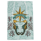 Happy 航海の Faters Day Seahorse & Coral Photo ミディアムペーパーバッグ (正面)