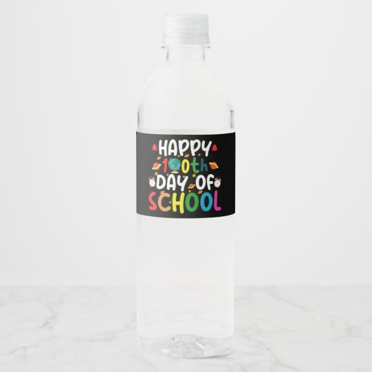 Happy 100日目の学校の先生 学生 ペットボトルラベル (正面)
