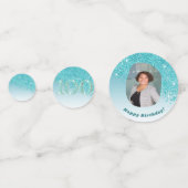 Happy 100 Birthday Chic Falling Teal Blue Glitter コンフェッティ (正面)