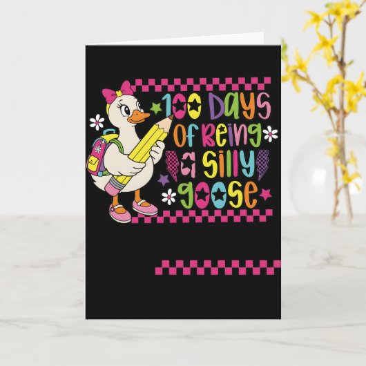 Happy 100 Days of School Cute Duck Teacher カード (黄色い花)