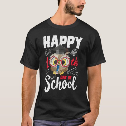 Happy 100 Days Of School Cute Owl Teacher Student  Tシャツ (正面)