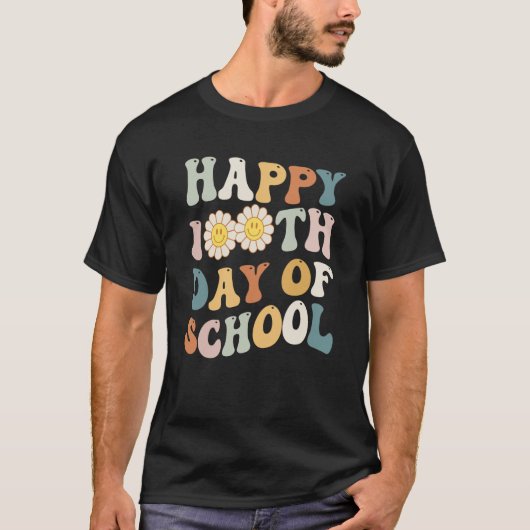 Happy 100 Days of School for Teacher Retro Groovy Tシャツ (正面)