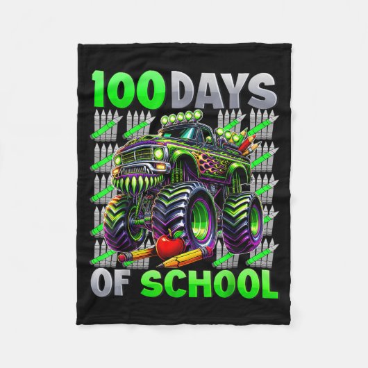 Happy 100 Days Of School Funny Monster Truck Stude フリースブランケット (正面)