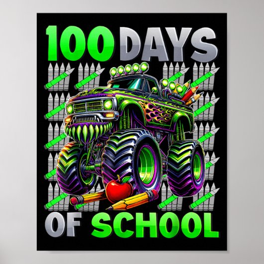 Happy 100 Days Of School Funny Monster Truck Stude ポスター (正面)