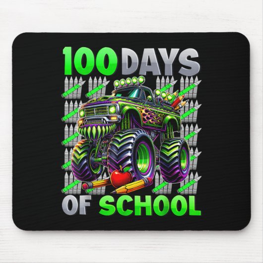 Happy 100 Days Of School Funny Monster Truck Stude マウスパッド (正面)