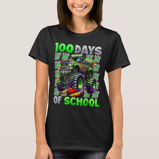 Happy 100 Days Of School Funny Monster Truck Stude Tシャツ (正面)