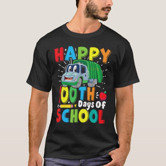 Happy 100 Days Of School Garbage Truck Boys Kids T Tシャツ (正面)