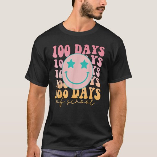 Happy 100 Days Of School Happy Smiling Face Retro Tシャツ (正面)