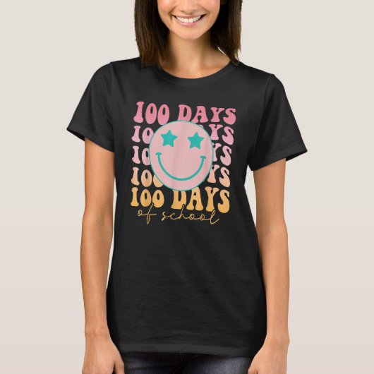Happy 100 Days Of School Happy Smiling Face Retro Tシャツ (正面)