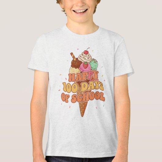 Happy 100 Days of School Ice Cream Groovy Retro トライブレンドTシャツ (正面)