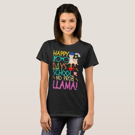 Happy 100 Days of School No Prob Llama Kids & Teac Tシャツ (正面フル)