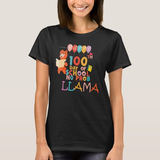 Happy 100 Days Of School No Prob LLAMA Teacher Kid Tシャツ (正面)