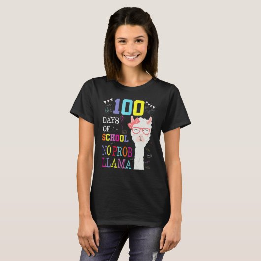 Happy 100 Days Of School No Probllama Llama 100th  Tシャツ (正面フル)