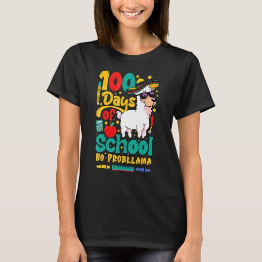 Happy 100 Days Of School No Probllama Llama 100th  Tシャツ (正面)