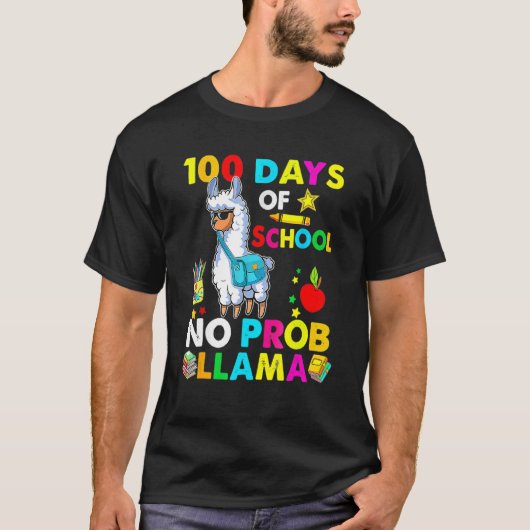 Happy 100 Days Of School No Probllama Llama 100th  Tシャツ (正面)