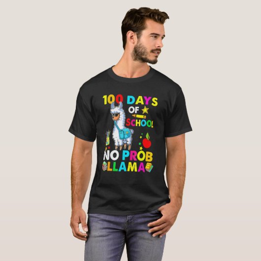 Happy 100 Days Of School No Probllama Llama 100th  Tシャツ (正面フル)